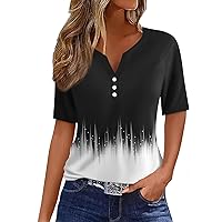 Tops for Women American Flag Shirt Summer Clothes for Plus Size Women Top Womens Fashion 2024 Clothes for Women 2024 Print V Neck Short Sleeve Tops Shirts Blouses Black Large