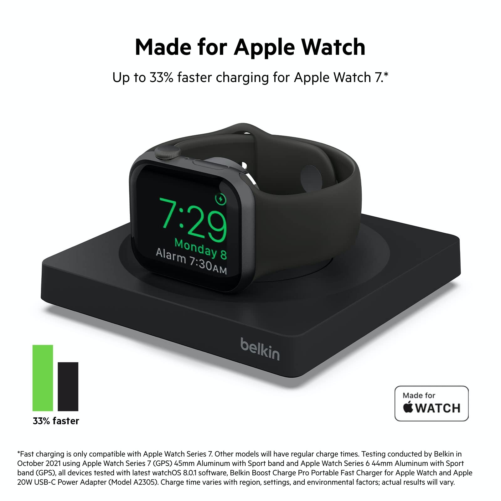 Belkin Apple Watch Charger - Fast Wireless Charging Pad - Apple Watch Travel Charger with Nightstand Mode W/USB-C Cable Included for Apple Watch (Compatible with All Models) - Black