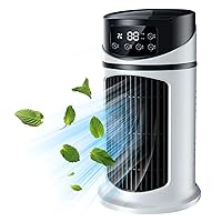 Portable Air Conditioners 9.5'' Tall Small Tower Fan 6 Speeds Portable AC with 300ML Water Tank Evaporative Air Cooler 6H Timer Bladeless Fan Quiet Misting Fan for Office, Bathroom