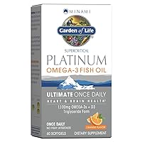 Minami Supercritical Platinum Omega 3 Fish Oil Supplement - Orange, Ultimate Once Daily for Heart & Brain Health, 1100Mg Omega-3S, 1,000 Iu Vitamin D3, 60 Softgels