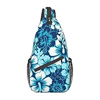 Blue Flower Sling Backpack, Multipurpose Travel Hiking Daypack Rope Crossbody Shoulder Bag
