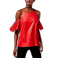 INC Womens Off-The-Shoulder Flutter Sleeves Pullover Top Red S