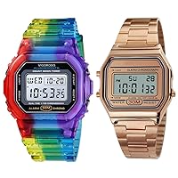 VIGOROSO Men Women Colorful Digital Sport LED Quartz 5ATM Waterproof Wrist Watches Men Lady Vintage Retro Gold Stainless Steel Digital Casual Watch Alarm Stopwatch
