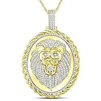 The Diamond Deal 10kt Yellow Gold Mens Round Diamond Oval Lion Face Rope Charm Pendant 1.00 Cttw