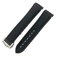 Rubber Nylon Leather Watchband 19 20mm 22 21mm for Omega Planet Ocean Seamaster Diver 300 Pointed Clasp Silicone Watch Strap (Color : Black Black line, Size : 20mm)