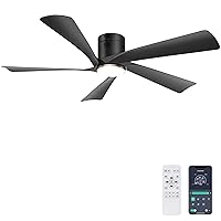 Ohniyou 52” Low Profile Ceiling Fan with Lights, Remote & APP Control Modern Flush Mount Indoor Outdoor Ceiling Fans, Dimmable, Silent DC Motor, Reversible, Black