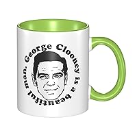 George Clooney Coffee Mug 11 Oz Ceramic Tea Cup With Handle For Office Home Gift Men Women Green