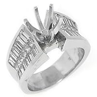 18k White Gold Princess Baguette Diamond Engagement Ring Semi Mount 2.40 Carats