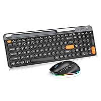 TENMOS T201 Wireless Keyboard and Mouse Combo, Rechargeable Slim Full Sized 2.4G+Dual Bluetooth Silent Cordless Keyboard Mouse with Phone Holder 3200 DPI for Laptop, MacBook,Computer - Black