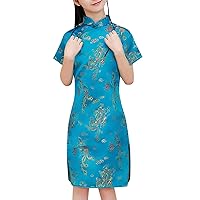 Girl Dresses Kids Infant Toddler Big Kids Short Sleeve Stand Up Collar Plated Buckle Chinese Girls Casual Dress