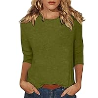 Womwn's Tops 3/4 Sleeve Solid Color Crewneck Tops Casual 3/4 Sleeve Shirts Loose Casual Blouses Simple Basic T-Shirts