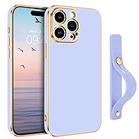 GUAGUA for iPhone 15 Pro Case 6.1 Inch with Wrist Strap Slim Soft Electroplated TPU iPhone 15 Pro Phone Case Shockproof Protective Adjustable Wristband Case for iPhone 15 Pro, Lavender Purple