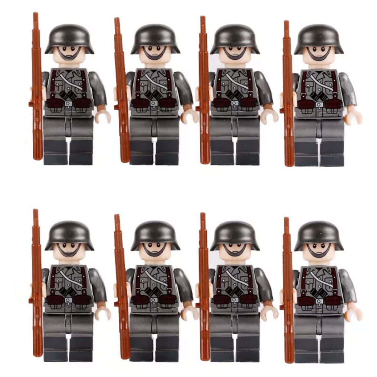 50 pcs American vs German Army Squad WW2 World War II Custom Mini Soldiers Minifigures Set Weapons Blitzkrieg Action Figures Building Blocks Weapons, Sand Bags，Artillery Toy Rifles，Army Battle Playset