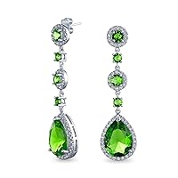 Classic Bridal Jewelry Fashion Statement Triple Round Pave Green Clear CZ Halo Long Linear Pear Shape Dangle Teardrop Chandelier Earrings For Women Wedding Prom Yelow Gold Silver Plated