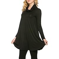 2LUV Women's Long Sleeve Cowl Neck A-Line Tunic Dress Black M