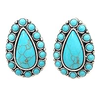 Western Turquoise Tear Drop Squash Blossom Clip-ons Earrings Navajo