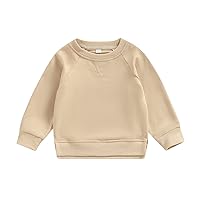 Unisex Baby Solid Color Cotton Sweatshirt Pullover T-Shirt Toddler Boy Girl Long Sleeve Crewneck Sweater Blouse Tops