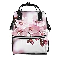 Cherry Blossom Print Diaper Bag Multifunction Laptop Backpack Travel Daypacks Large Nappy Bag