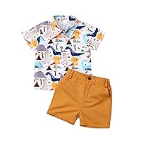 Toddler Baby Boy Clothes Shorts Set Dinosaur Print Shirt Short Sleeve Button Down Top Solid Shorts Summer Outfit
