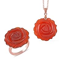 Shop LC Red Jasper Rosetone Flower Ring Necklace Jewelry Set for Women Size 9 Ct 4.92 Gifts for Women