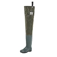Duck and Fish Green Fishing Wader Hip Boots with Cleated Outsole