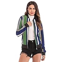 Andongnywell Striped Leisure Blazers Jacket Striped Coat Zipper Cardigan Color Block Vertical Stripes Coat (Multicolor 1,Large)