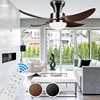 Ceiling Fans,Flush Mount Ceiling Fan with Lights, 42-inch Ceiling Fan with Remote, Reversible 3 Colors Dimmable 6 Speeds Ceiling Fan for Patio Farmhouse Bedroom Dining Room, Black