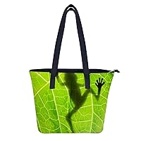 Biology Animal Frog Leaf Women's Fashion Tote Handbags Leather Shoulder Bag Purse