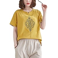 Embroidered Flowers Half-Open Stand Collar Short-Sleeved t-Shirt Women Pullover Summer Women's Half-Sleeved top