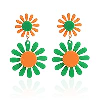 60s 70s Daisy Earrings for Women Orange Flower Drop Dangle Bohemian Boho Earring Jewelry Petals Hawaii Sunflower Acrylic Earrings Gifts for Women