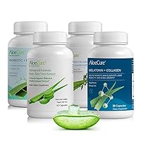 Organic Aloe Vera Capsules Pack - 4 Pieces - Melatonin + Collagen, VeraFlex, Aloe Vera Capsules, Probiotic + Enzyme