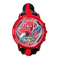 Kids Marvel Spiderman Red Digital LCD Quartz Wrist-Watch with Multicolor Flashing Popper Strap for Boys, Girls and Toddlers (Model: SPD4845AZ)
