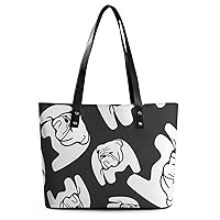 Womens Handbag Bulldog Pattern Leather Tote Bag Top Handle Satchel Bags For Lady