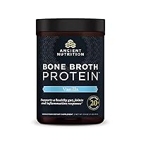 Protein Powder Made from Real Chicken and Beef Bone Broth, Vanilla, 20g Protein Per Serving, 20 Serving Tub, Gluten Free Hydrolyzed Collagen Peptides Supplement