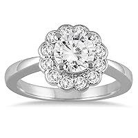AGS Certified 1 Carat TW Flower Halo Diamond Engagement Ring in 14K White Gold (J-K Color, I2-I3 Clarity)