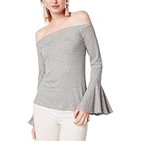 Womens Ribbed Off-The-Shoulder Pullover Top Gray XL