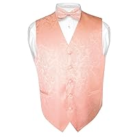 Vesuvio Napoli Men's Paisley Design Dress Vest & Bow Tie PEACH Color BOWTie Set for Suit Tux