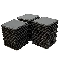 52 Pack 4 x 4 Inch Yousonew Blank Black Slate Coasters Bulk Square Slate Stone Coaster for Drink Bar Kitchen Home,Outdoor Coffee Table,Engraving,Handmade Natural Rough Edge, Set of 52