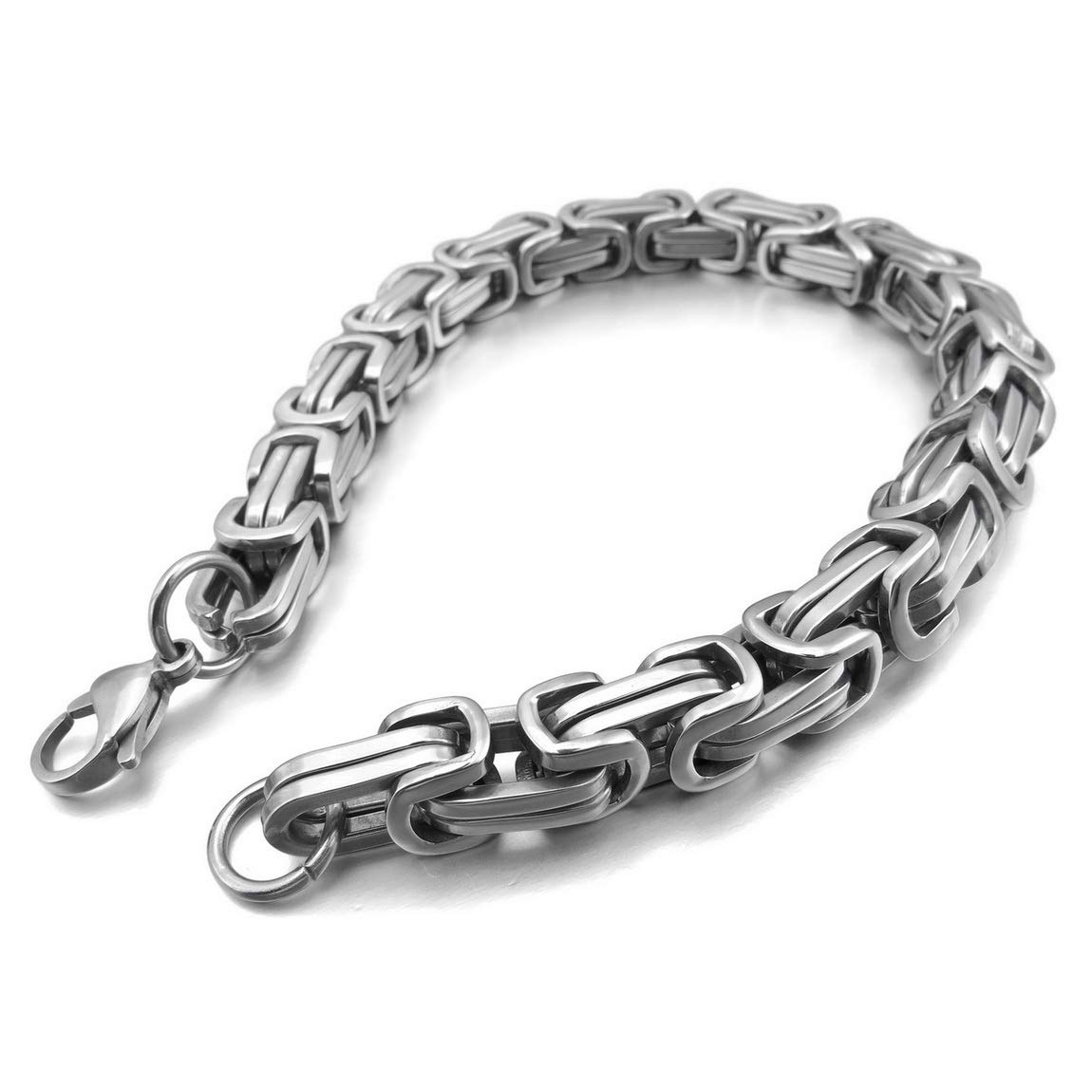 INBLUE 8mm Wide 316L Stainless Steel Bracelet Byzantine Link Chain Bracelet for Men Women Boys Water Resistance (5 Colors - Silver Black Gold Silver and Silver and Gold, 4 Lengths - 7.5