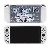 for Milk Cow Pussycat Soft Shockproof Dockable Cover Case Compatible with Nintendo Switch OLED, Durable Scratch Resistant Shell for Joycon, Silicone Protective Skin Set