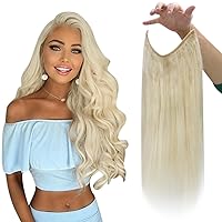 Fshine Blonde Hair Extensions with Transparent Line Hidden Wire Hair Extensions Platinum Blonde Secret Wire Hair Extensions Wire Hair Extensions 18inch 80g