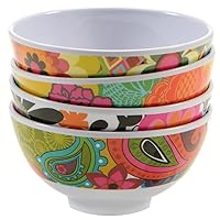 French Bull Melamine Mini Bowl, 4-Piece Set, 10 Fluid Ounces, Small Serving Bowl – Snack, Condiment, Dip, Dessert, Ice Cream – Shatter Proof, Food-Safe, BPA Free, Dishwasher Safe, 4”, Floral
