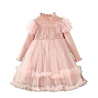 Toddler Girl Long Sleeve Sweater Tulle Patchwork Dress for 1 to 7 Years Thanksgiving Dress Baby Girl