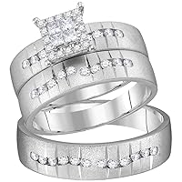 The Diamond Deal 14kt White Gold His Hers Princess Diamond Square Matching Wedding Set 1/2 Cttw