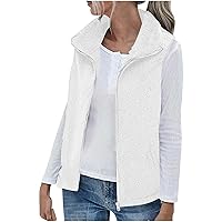 Women's Fuzzy Fleece Sherpa Vest Stand Collar Lightweight Zip Jackets Tops Winter Warm Coats Outerwear with Pocket