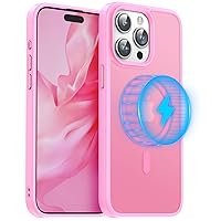 Meifigno Magic Mag Series Designed for iPhone 15 Pro Max Case, [Military Grade Protection & Compatible with MagSafe], Translucent Matte Back with Aluminum Alloy Keys, for iPhone 15 Pro Max, Peppa Pink
