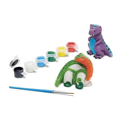 Melissa & Doug Created by Me! Dinosaur Figurines Craft Kit (2 Resin Dinosaurs, 6 Paints, Paintbrush)
