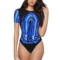 Our Lady Of Guadalupe Bodysuit Women'S Round Neck Short Sleeved Jumpsuits Stylish Bodysuit
