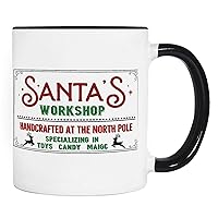 Funny Black White Ceramic Coffee Mug 11oz santa's Workshop Handcrafted at The Morth Pole Specializing in Toys Candy Magic Coffee Cup Humorous Novelty Tea Milk Juice Mug Gifts for Women Men