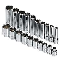 SK Professional Tools 89040 20-Piece 3/8 in. Drive 6-Point STD/Deep/Extra Deep Socket Set - Chrome Socket Set with Super Chrome Finish | Set of 20 Sockets Made in USA